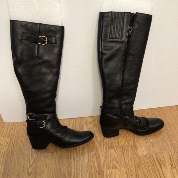 Matisse Faulkner Black Leather Knee High Buckle Riding Boots 7.5 Classic Preppy - Picture 7 of 9